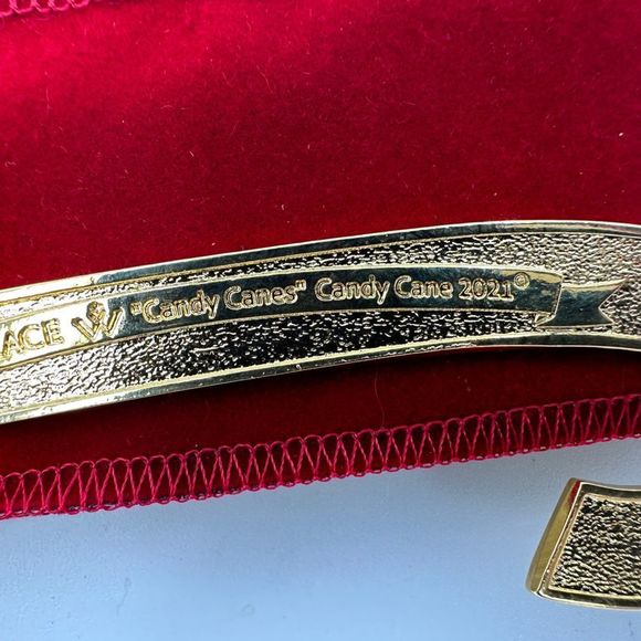 NIB!! Wallace 41st Edition Gold Plated & Enameled Candy Cane Ornament - Picture 3 of 7